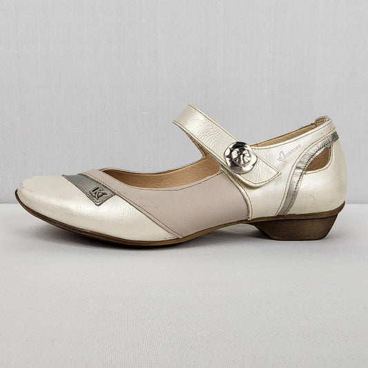 Dorking White & Grey Leather Mary Jane Shoes Size 7