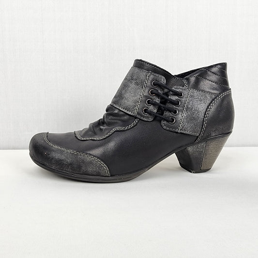 Remonte Black Leather Side Zip Ankle Boots Size 7