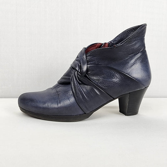 Hispanitas Blue Leather Asymmetrical Side Zip Ankle Boots Size 7