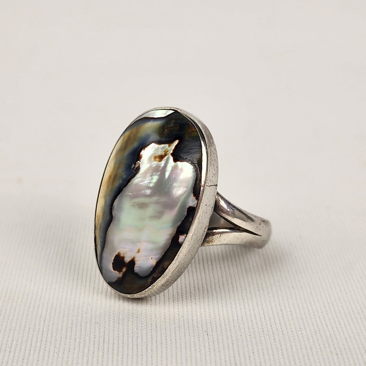 925 Sterling Silver Abalone Schell Ring Size 9