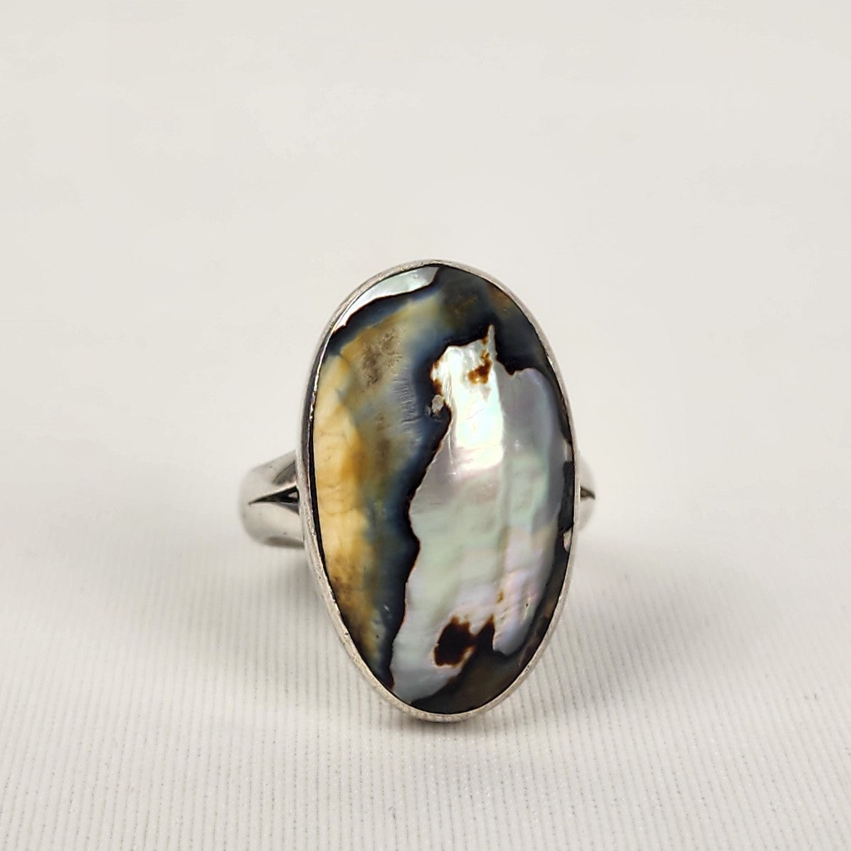 925 Sterling Silver Abalone Schell Ring Size 9