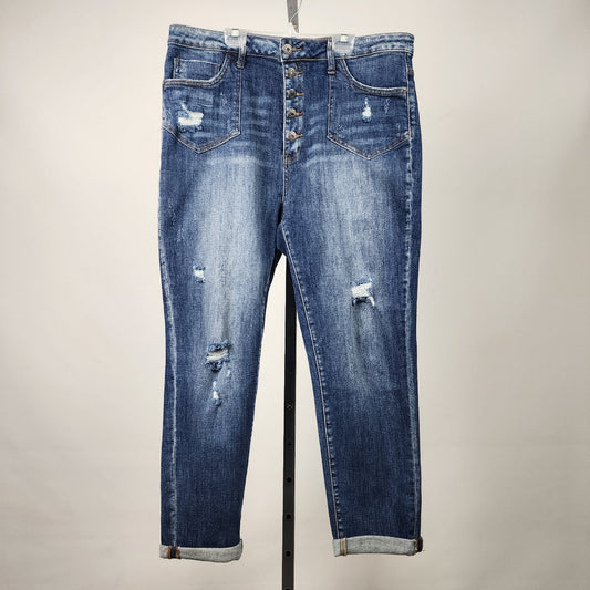 Risen Blue Cotton Button Fly Distressed Jeans Size 1XL