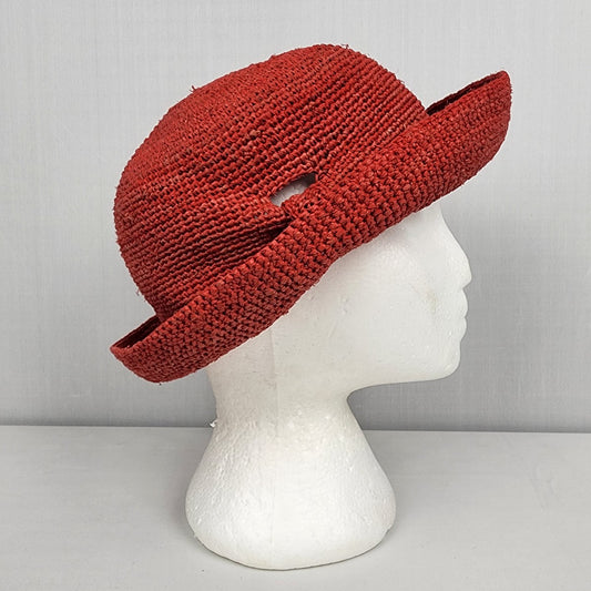 Helen Kaminski Red Raffia Rolled Brim Bucket Hat
