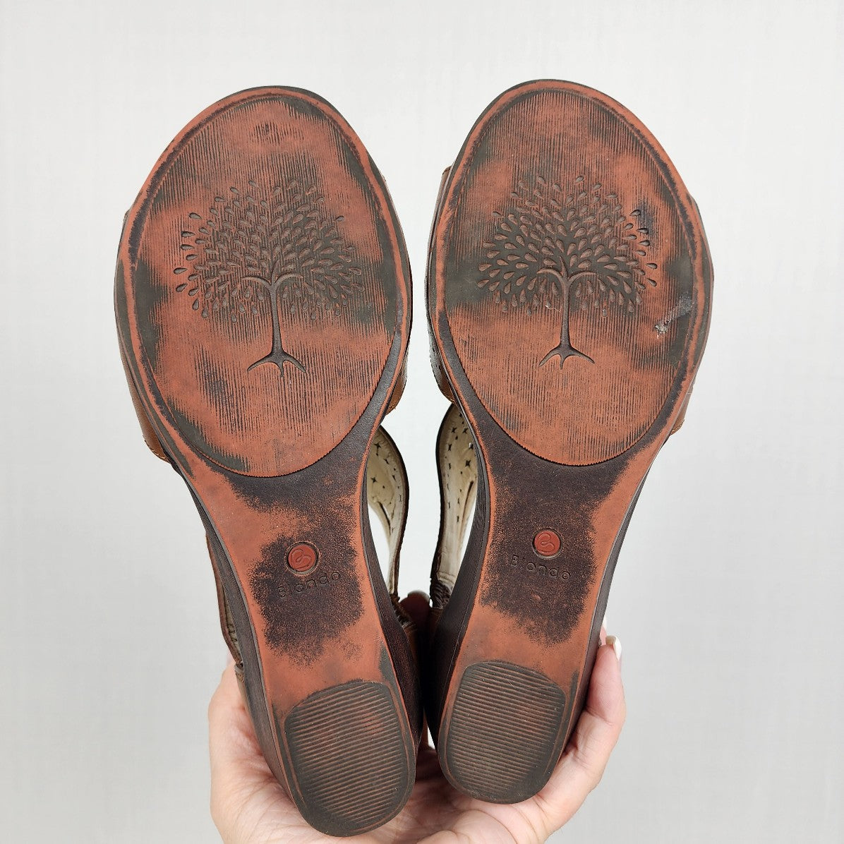 Blondo Brown Leather Laser Cut Back Zip Sandals Size 7.5