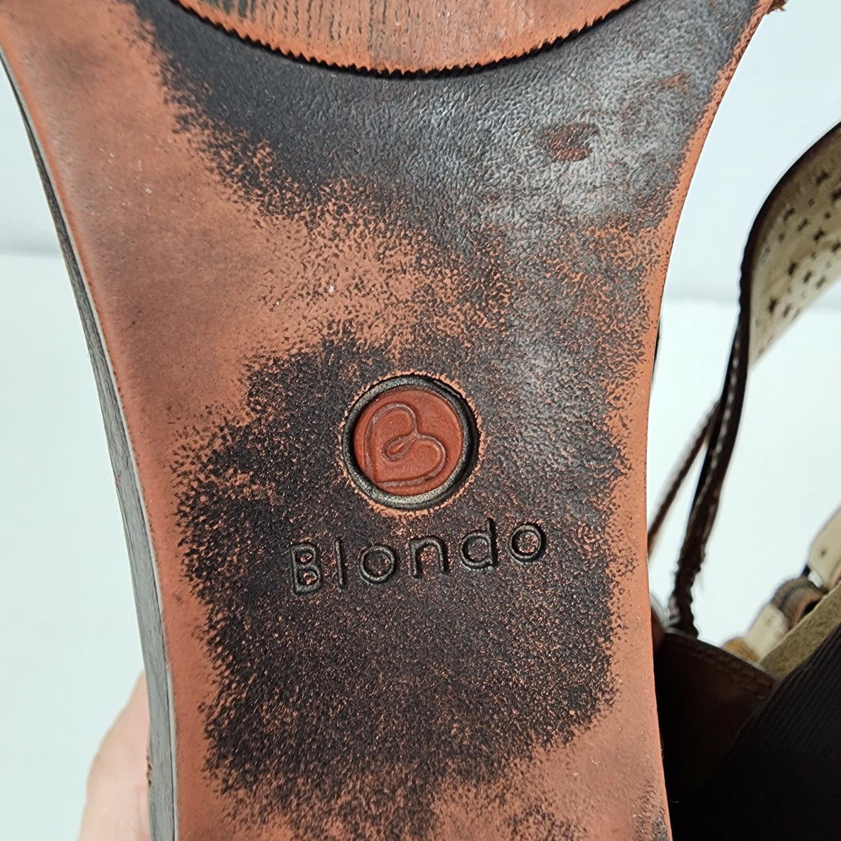 Blondo Brown Leather Laser Cut Back Zip Sandals Size 7.5