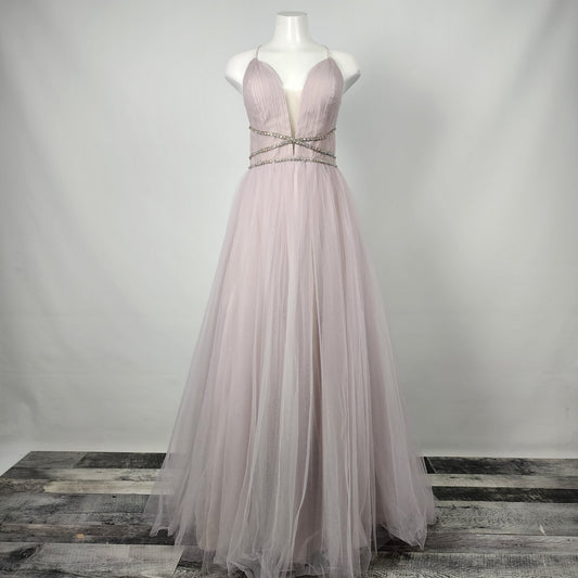 Angela & Alison Lavender Rhinestone Detail Tulle Grad Prom Gown Size 14