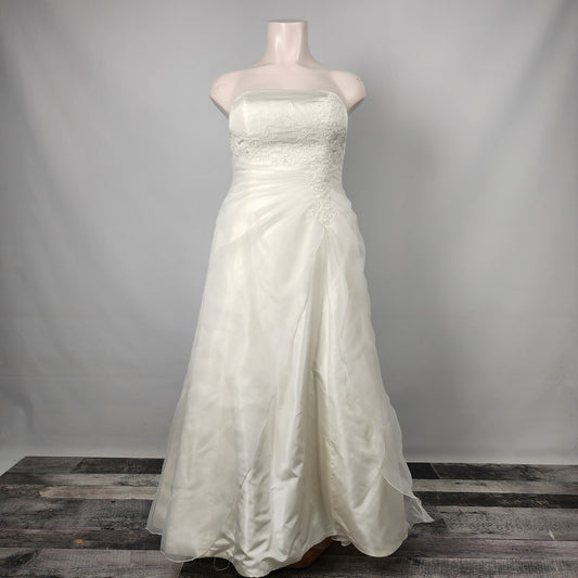 White Strapless Lace Beaded Bodice Wedding Gown Size 1XL