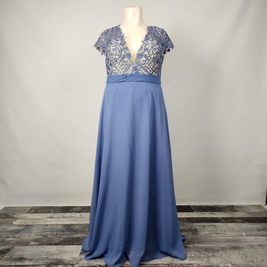 JJ'S House Blue Lace Illusion Neckline Bridesmaid Event Gown Size 2XL