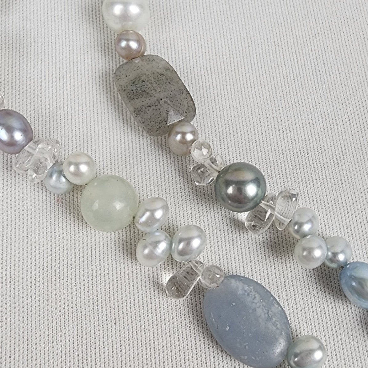 T.J.T. Sterling Silver Blue Natural Stone Freshwater Pearl Beaded Necklace