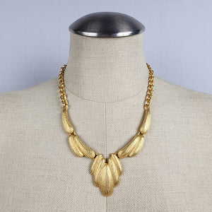 Vintage Matt Gold Tone Etched Statement Necklace