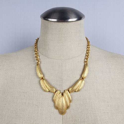 Vintage Matt Gold Tone Etched Statement Necklace
