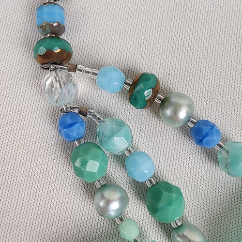 Natural Stone Faceted Glass Teal Beaded Teardrop Necklace