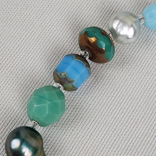 Natural Stone Faceted Glass Teal Beaded Teardrop Necklace