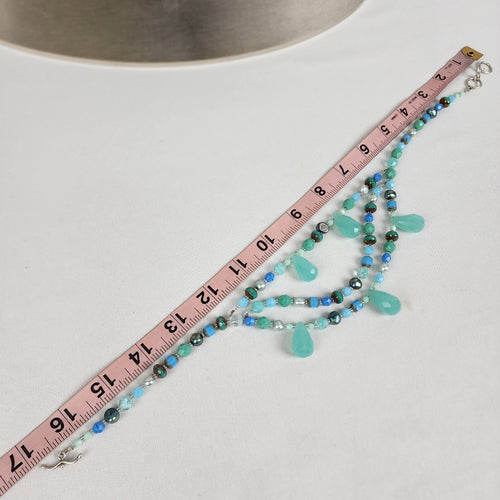 Natural Stone Faceted Glass Teal Beaded Teardrop Necklace