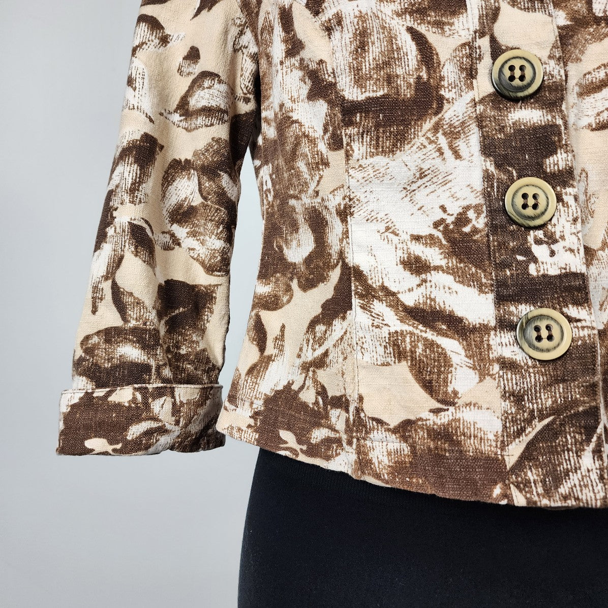 Coldwater Creek Brown Cotton & Linen Blend Button Up Jacket Size Petite 8
