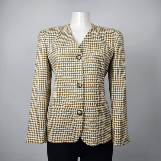 Vintage Jones New York Brown Houndstooth Blazer Size 4