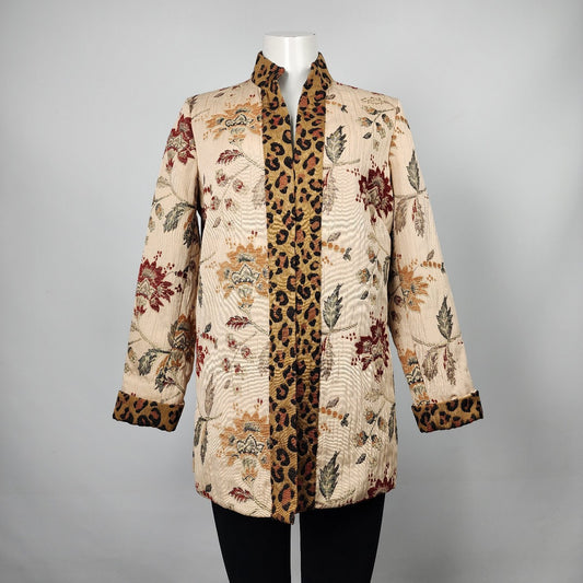 Laura Ashley Brown Floral Animal Print Kimono Jacket Size S