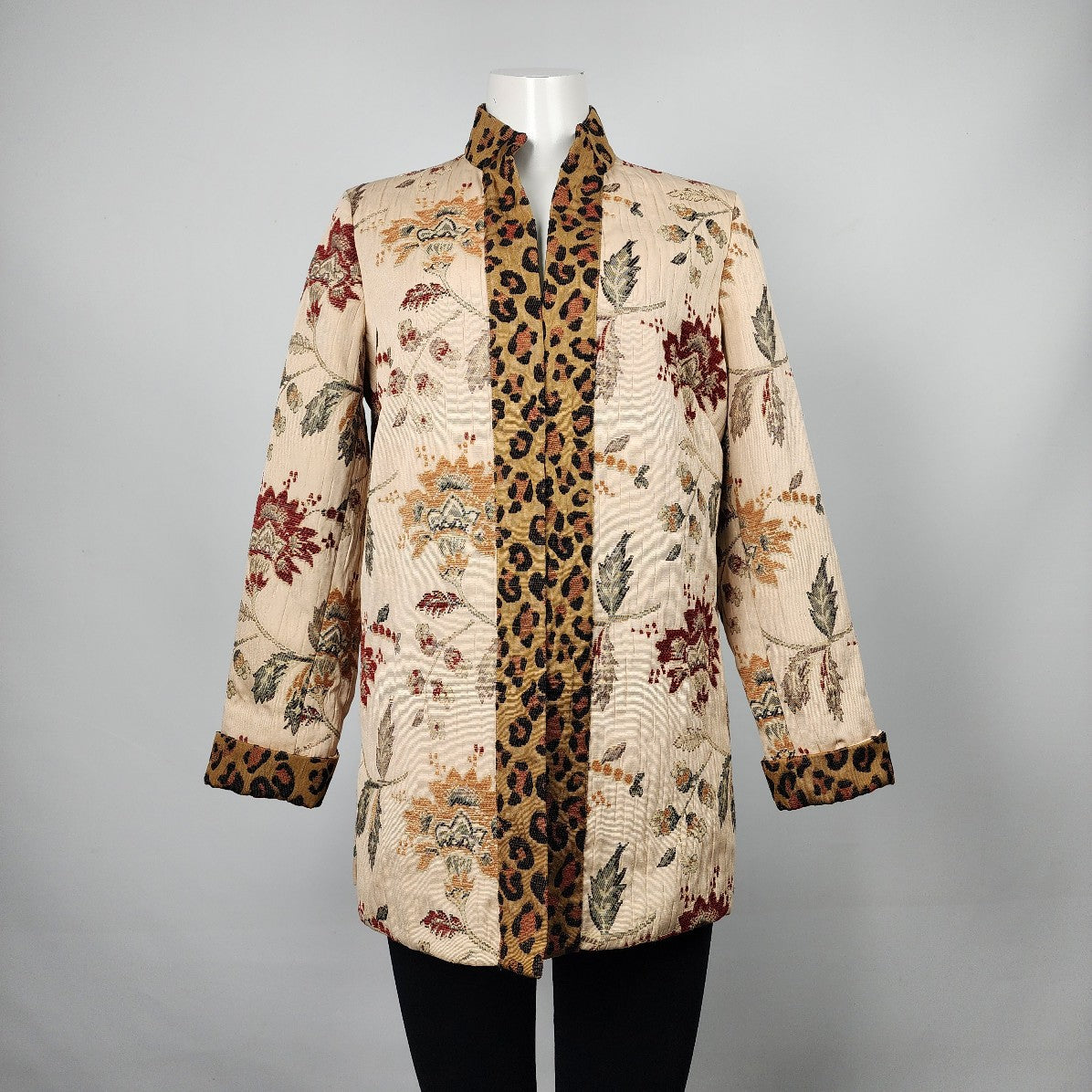 Laura Ashley Brown Floral Animal Print Kimono Jacket Size S