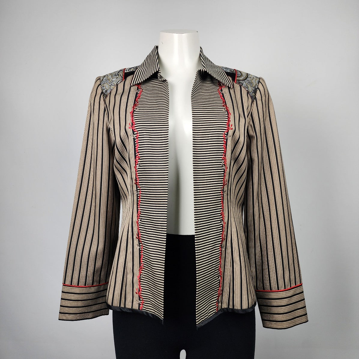 Spirit Brown Silk & Cotton Striped Blazer Size 6