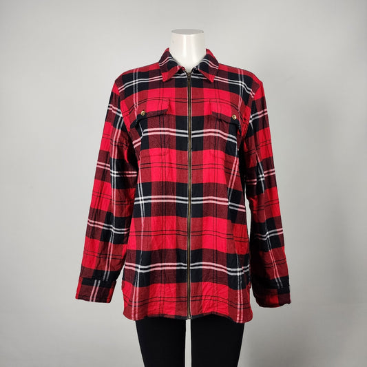 Chaps Red Plaid Zip Up Jacket Size XL