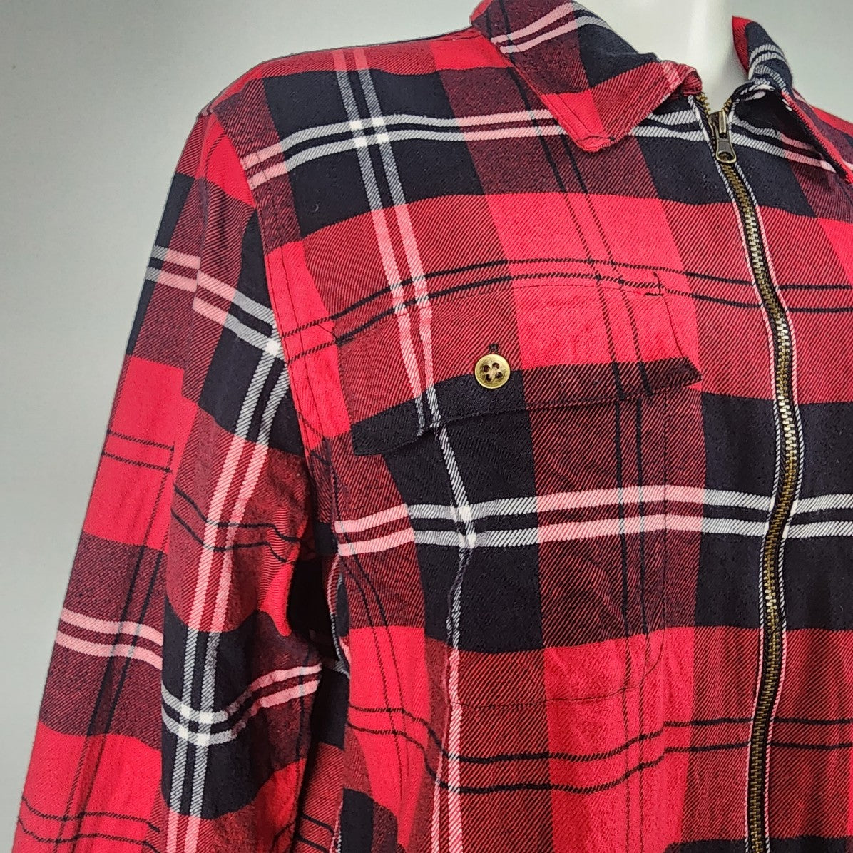 Chaps Red Plaid Zip Up Jacket Size XL