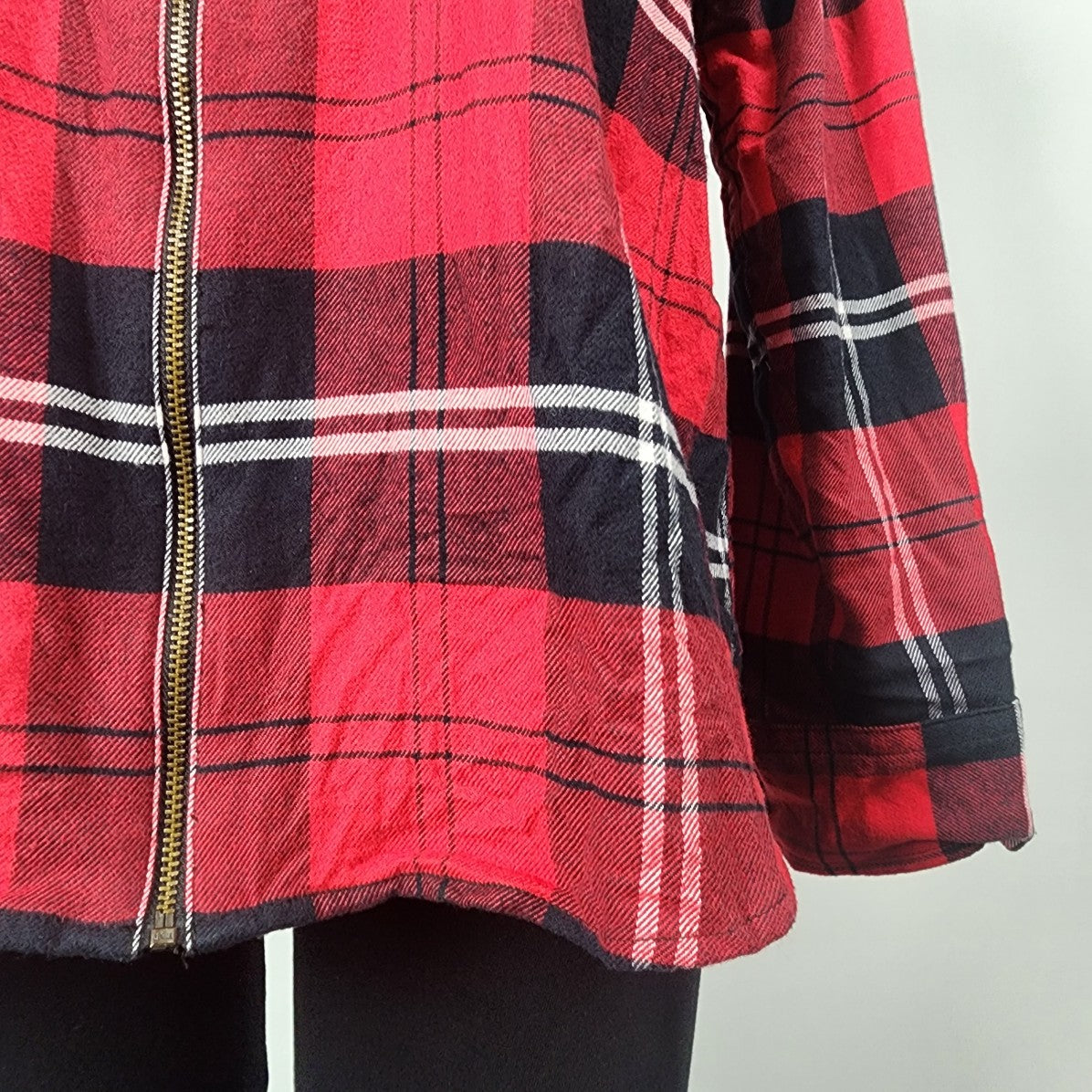 Chaps Red Plaid Zip Up Jacket Size XL