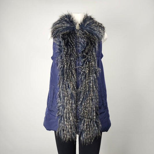 Outdoor Edition by Parkhurst Blue Faux Fur Zip Up Vest Size XL