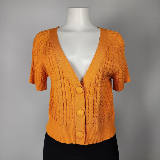Escada Orange Cotton Blend Cable Knit Cardigan Size M/L
