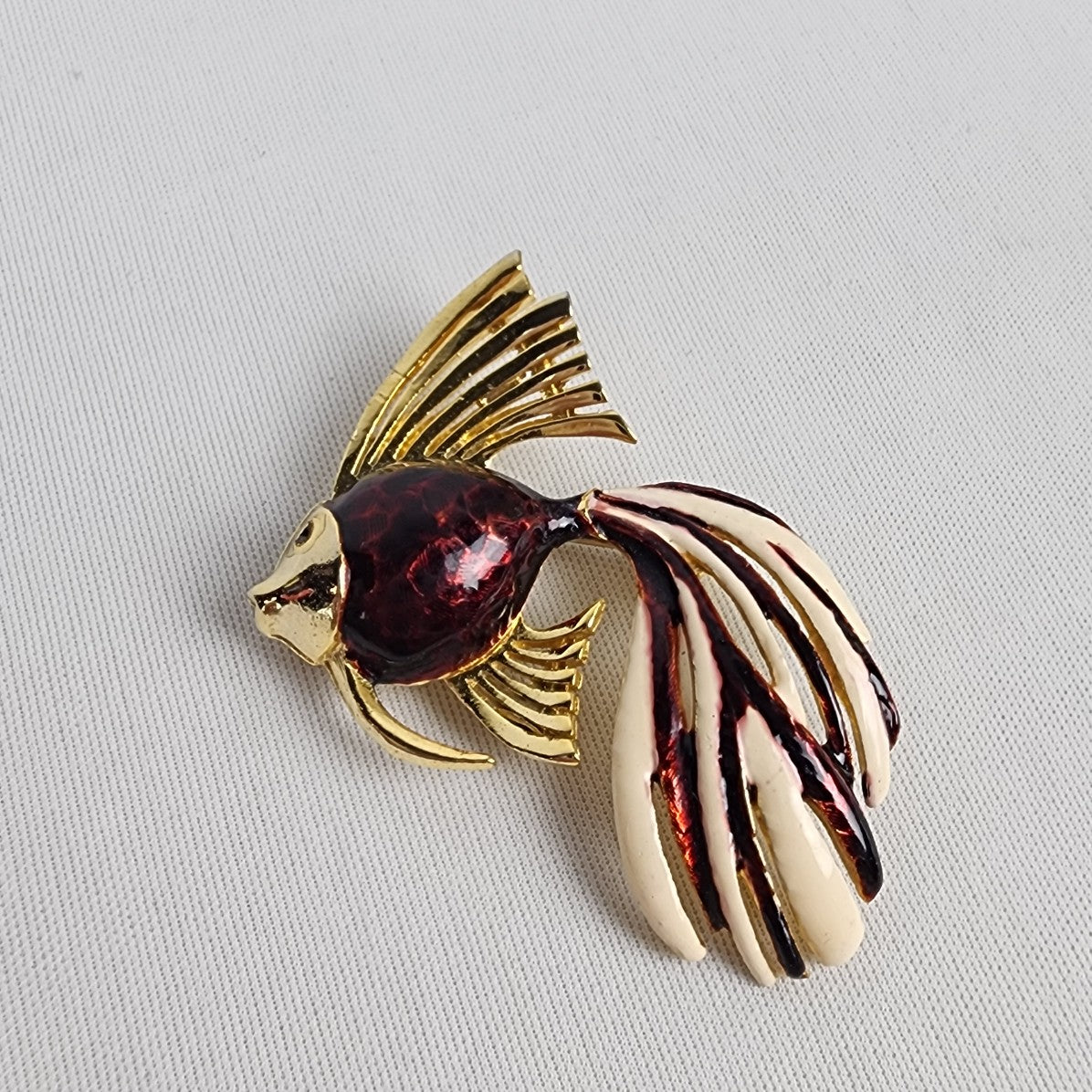 Vintage Gold Tone Purple Fish Brooch