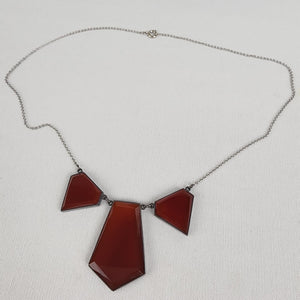 Vintage Silver Tone Red Glass Geometric Shape Necklace