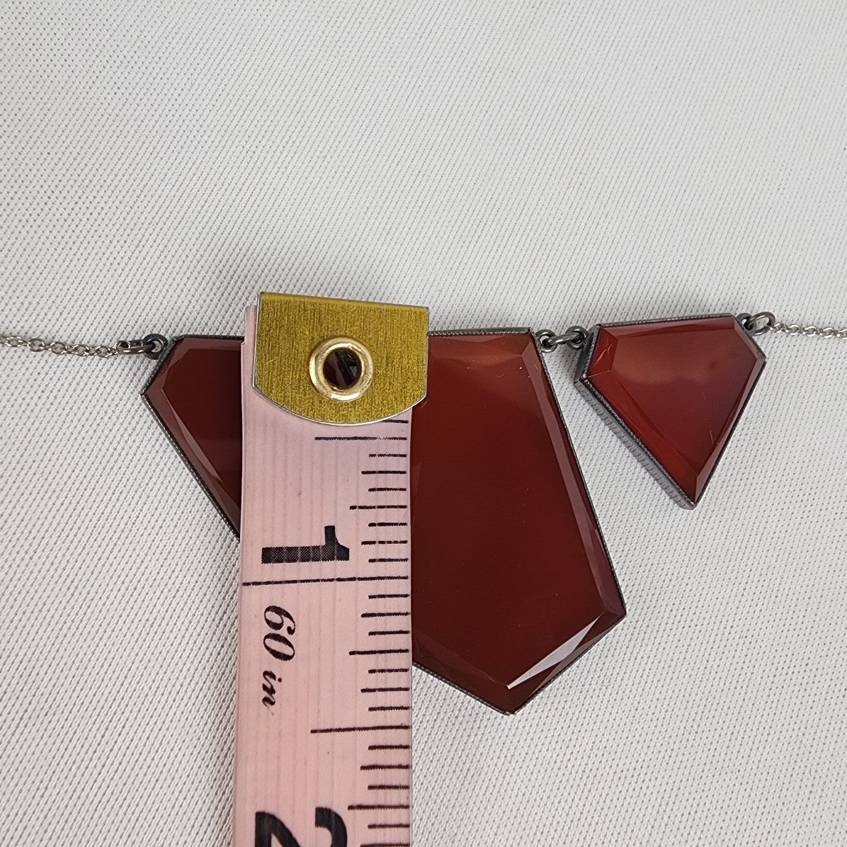 Vintage Silver Tone Red Glass Geometric Shape Necklace