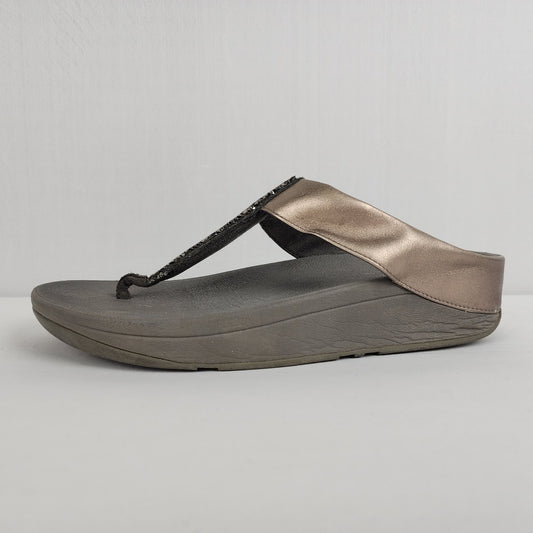 Fitflop Grey Sparkle Pewter Strap Platform Sandals Size 7