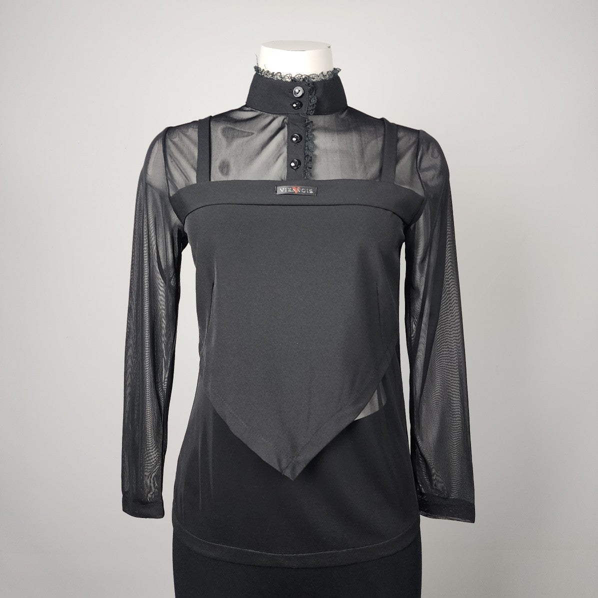 Fang Yang Black Sheer Detail Long Sleeve Top Size S