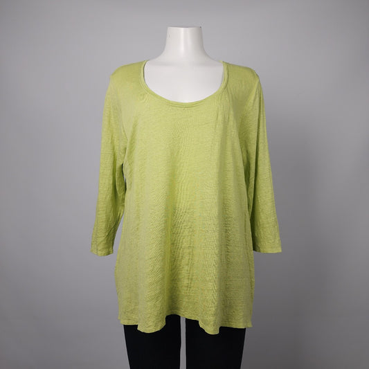 Eileen Fisher Apple Green Linen Long Sleeve Top Size XL