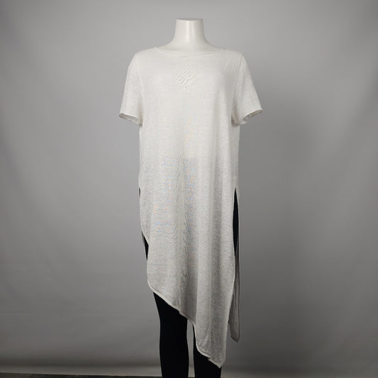 Eileen Fisher White Organic Linen Asymmetric Top Size L