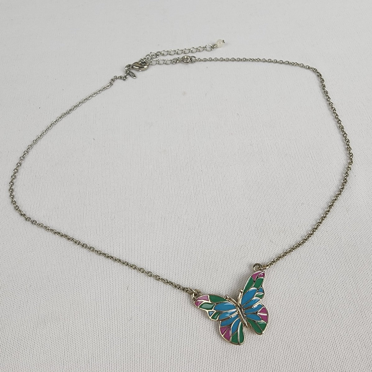 Vintage Avon NRT Silver Tone Colorful Butterfly Pendant Necklace
