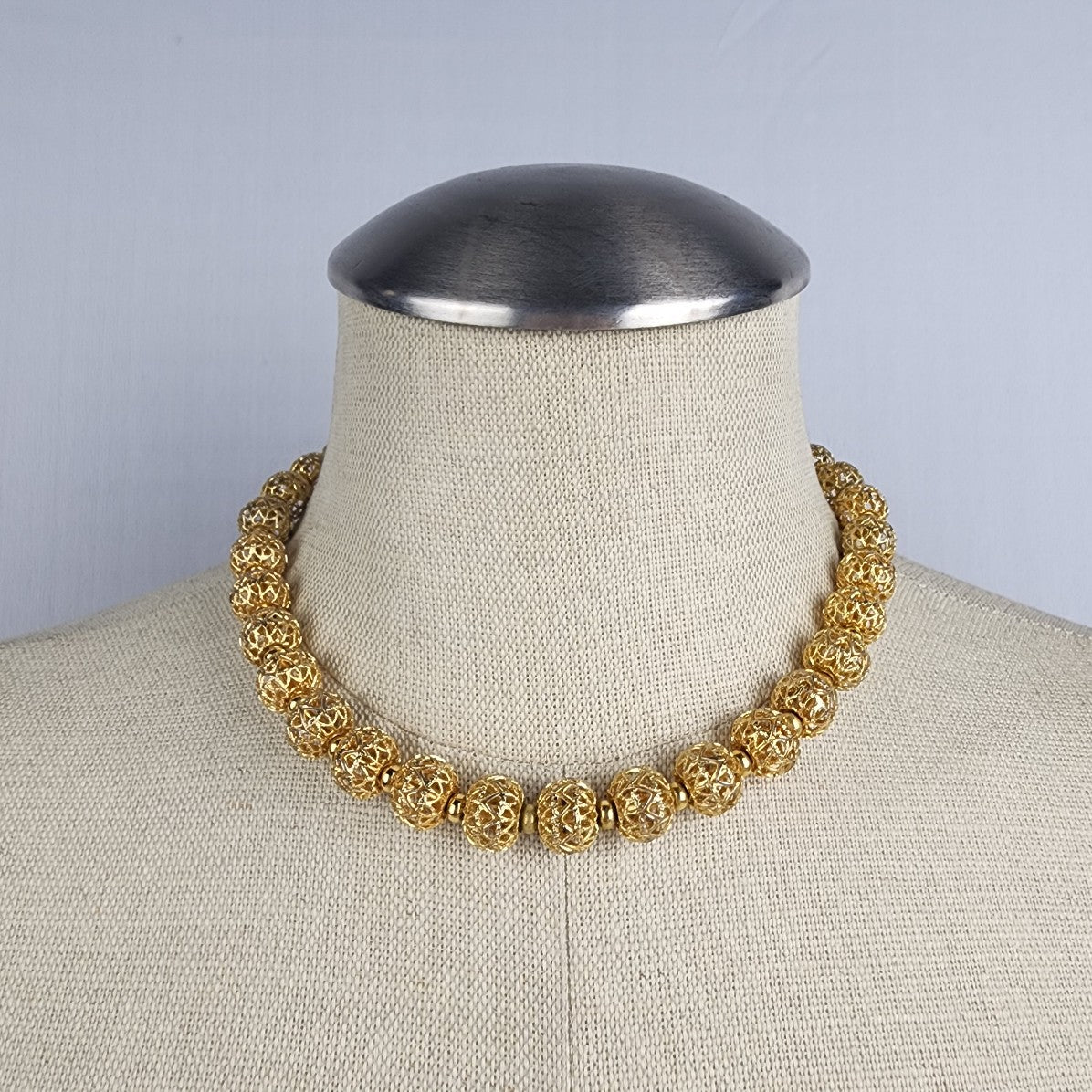 Vintage Vendome Gold Tone Carved Beaded Chain Necklace