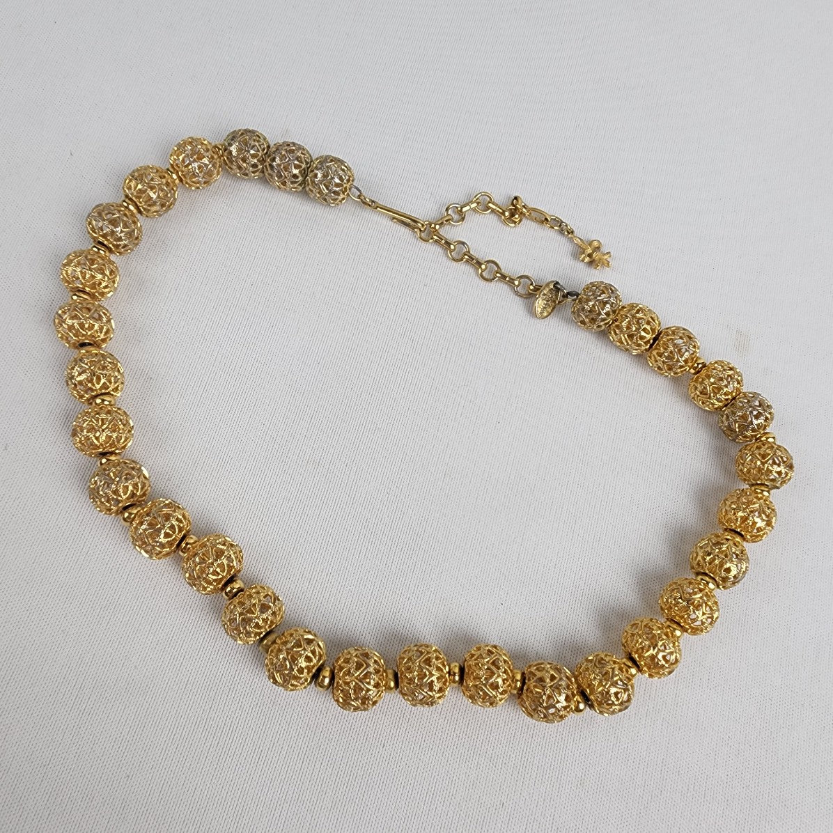 Vintage Vendome Gold Tone Carved Beaded Chain Necklace