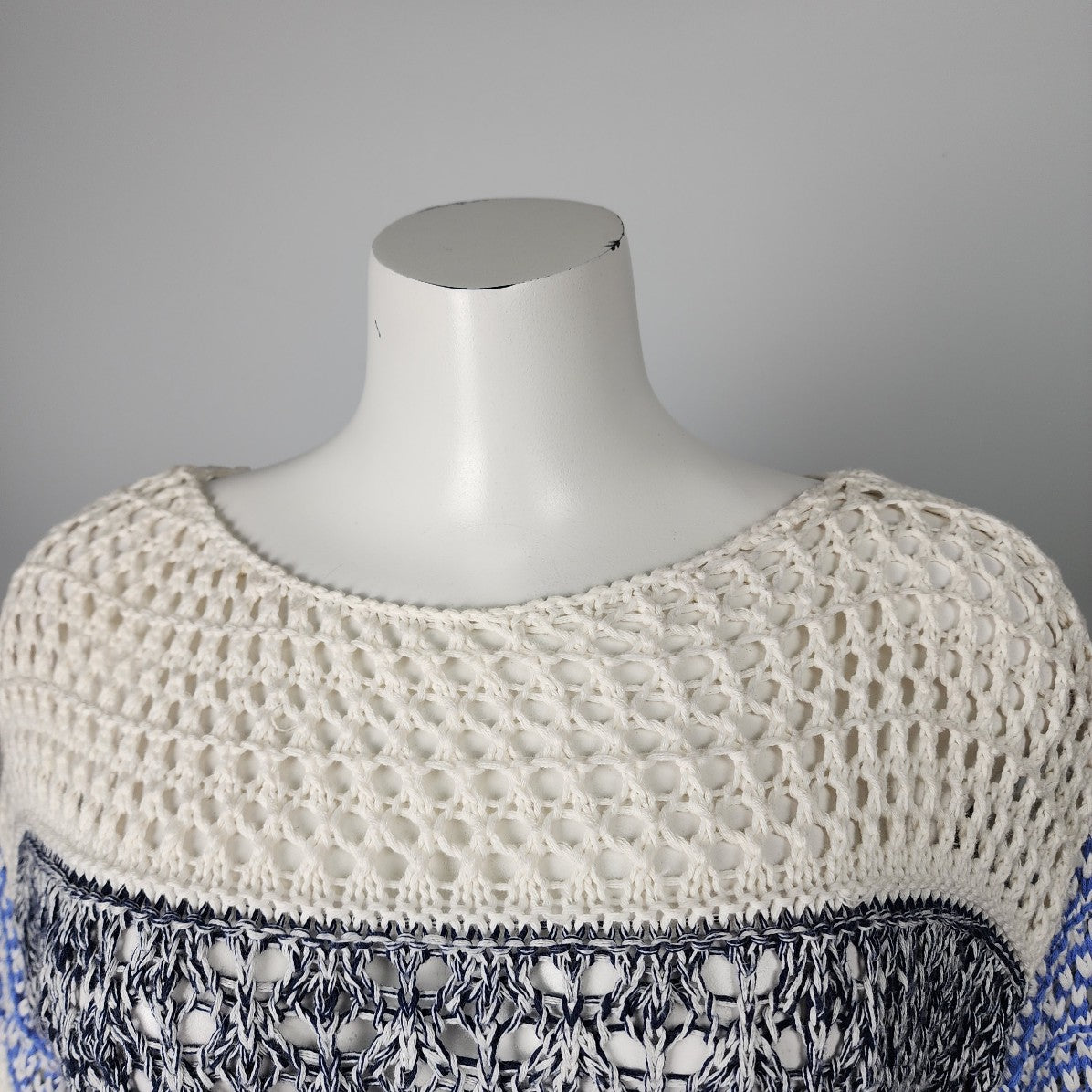Kismet White & Blue Crochet Sweater Top Size XS
