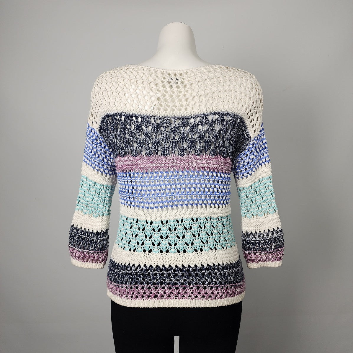 Kismet White & Blue Crochet Sweater Top Size XS