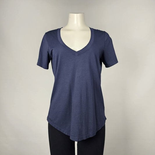 Babaton Navy Blue Cotton Blend Short Sleeve Top Size M