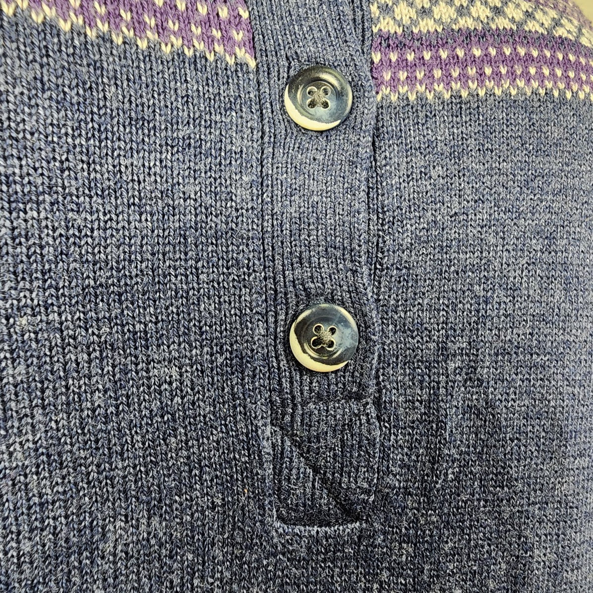 Woodrich Blue & Purple Striped Cotton Knit Button Down Sweater Size L