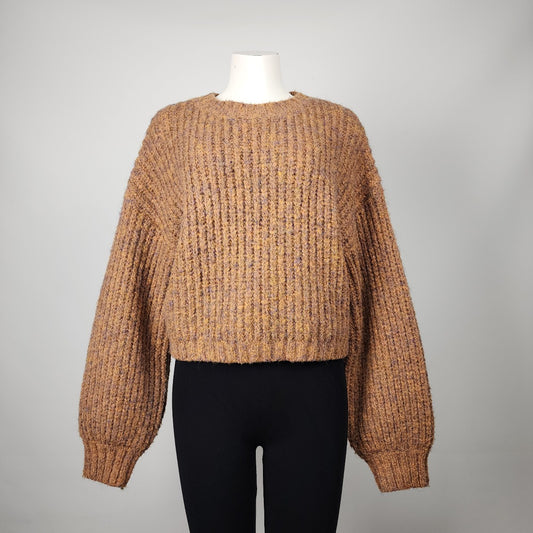 Sadie & Sage Brown Knit Oversized Statement Sleeve Sweater Size L