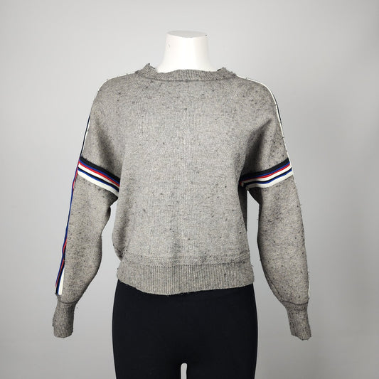 Isabel Etoile Marant Grey Cotton Blend Stripe Sleeve Sweater Size S