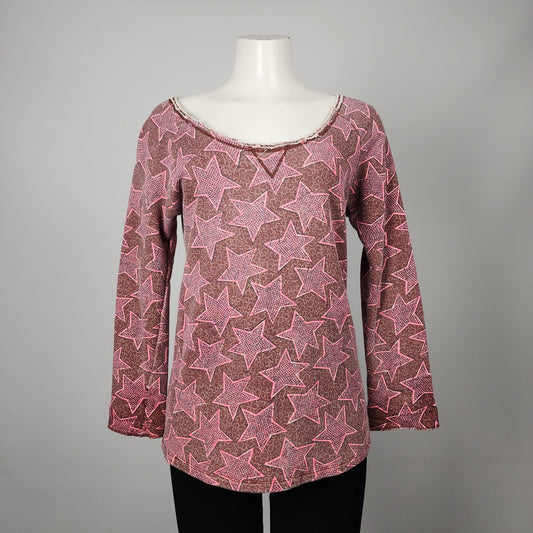 Maison Scotch Cotton Pink Star Print Long Sleeve Sweatshirt Top Size M