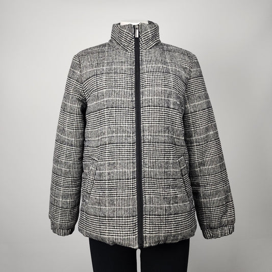 Tribal Grey Plaid Puffer Zip Up Winter Jacket Size M