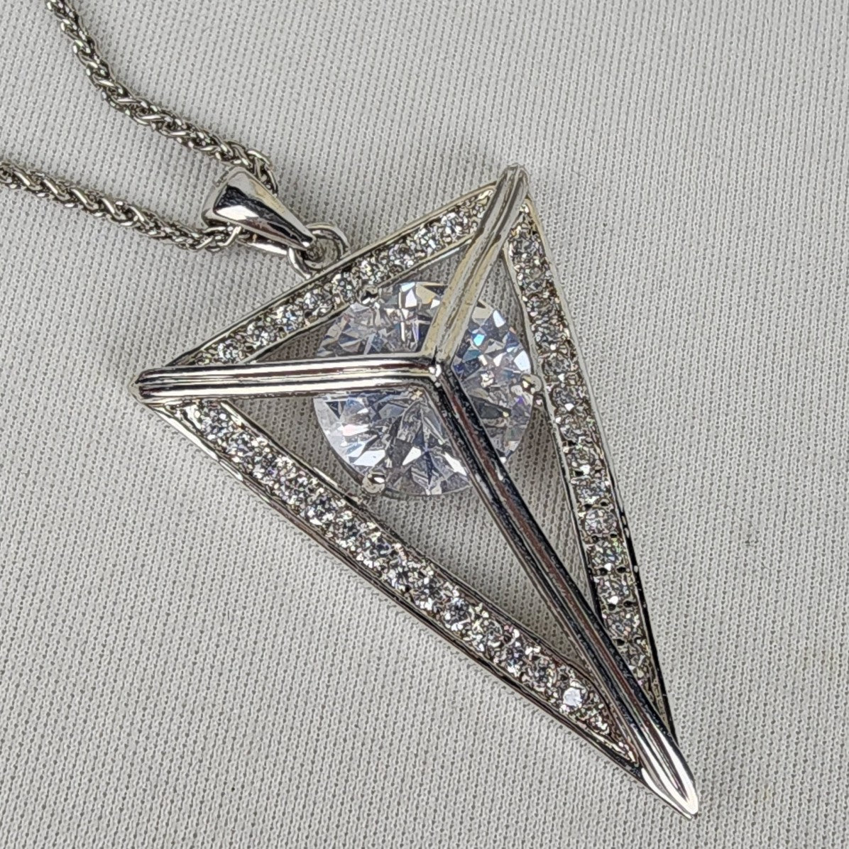 Fifth Avenue Collection Scene Stealer Silver Triangle Crystal Pendant Necklace