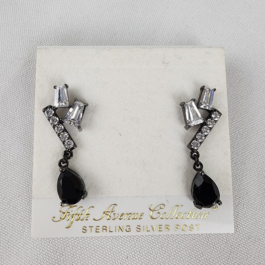 Fifth Avenue Collection Black Teardrop Faceted Stone Rhinestone Earrings