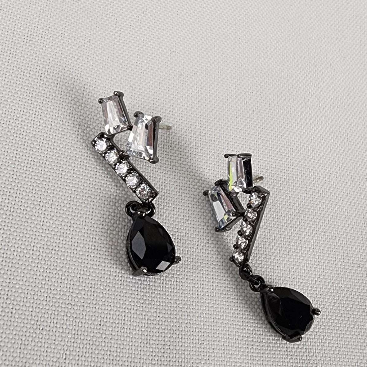 Fifth Avenue Collection Black Teardrop Faceted Stone Rhinestone Earrings