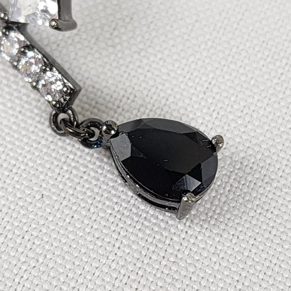 Fifth Avenue Collection Black Teardrop Faceted Stone Rhinestone Earrings